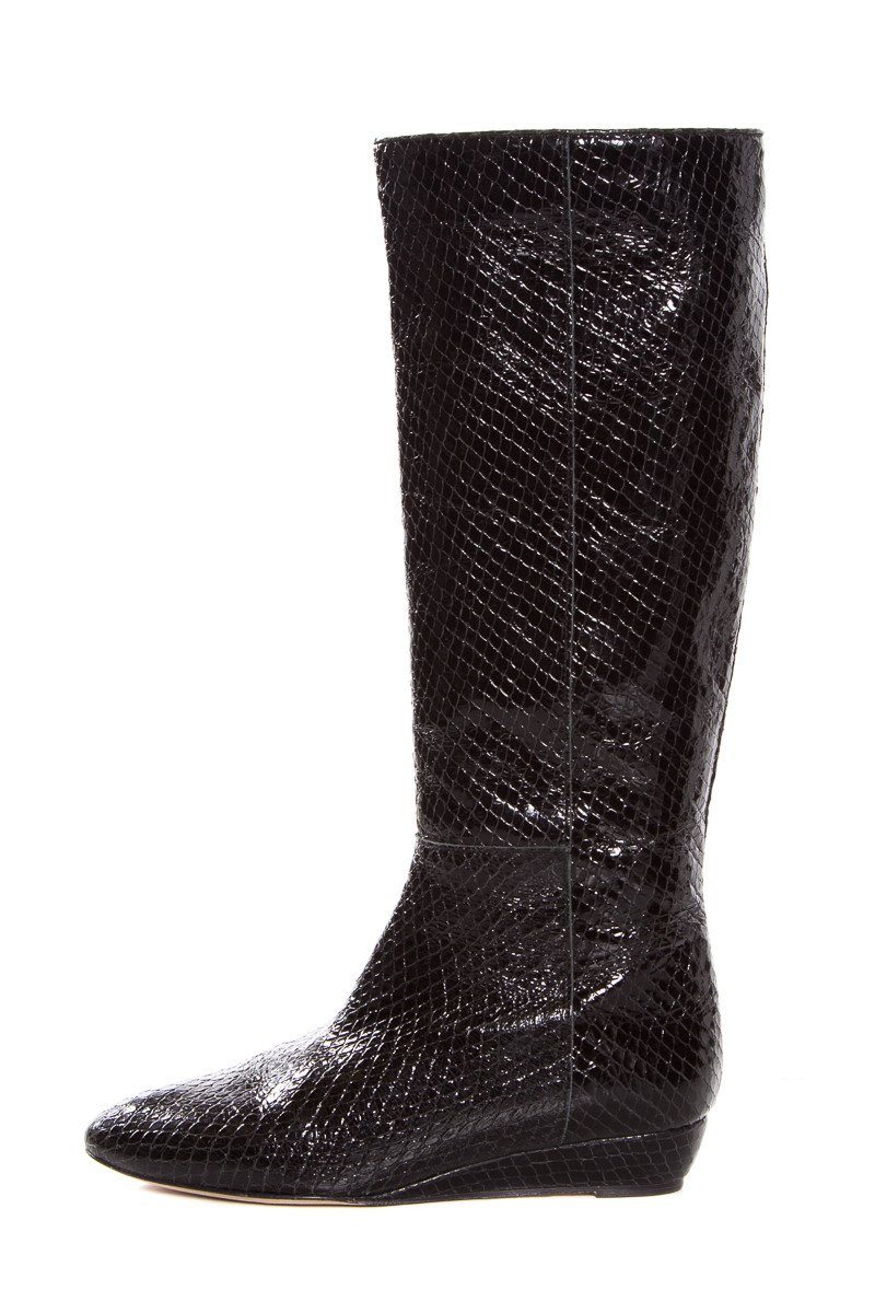 Loeffler Randalz Black  Snakeskin Wedge Heel Boots