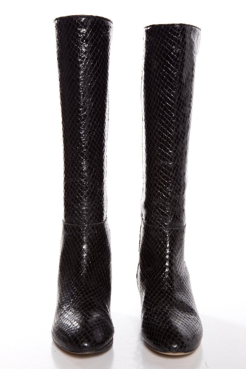 Loeffler Randalz Black  Snakeskin Wedge Heel Boots