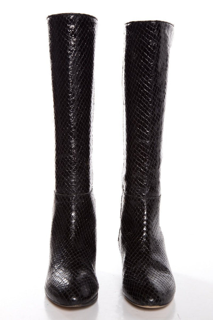 Loeffler Randalz Black  Snakeskin Wedge Heel Boots