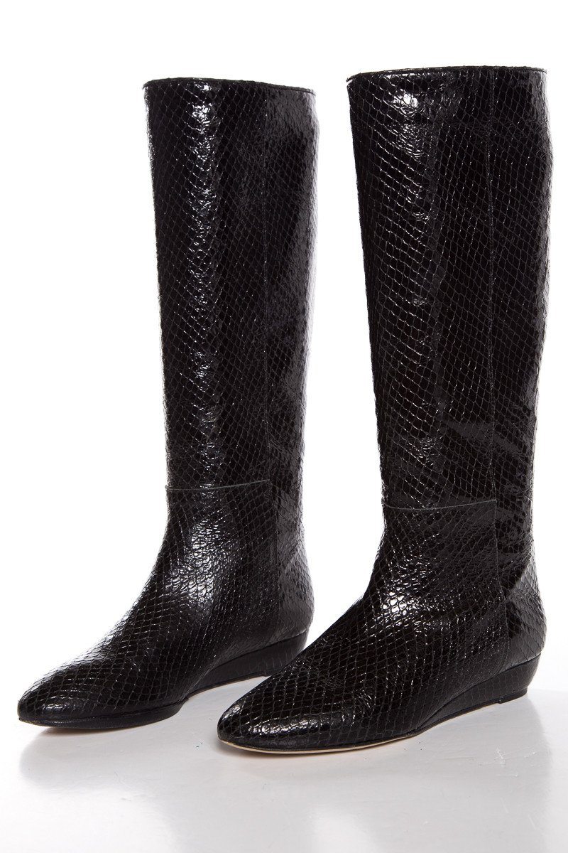 Loeffler Randalz Black  Snakeskin Wedge Heel Boots