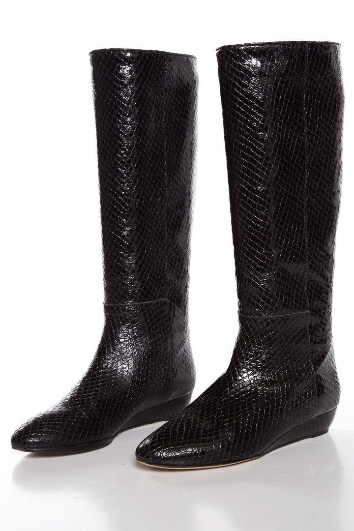 Loeffler Randalz Black  Snakeskin Wedge Heel Boots