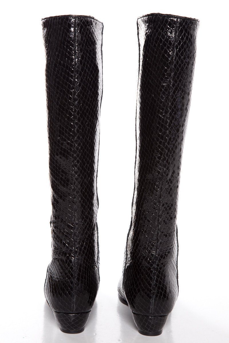 Loeffler Randalz Black  Snakeskin Wedge Heel Boots