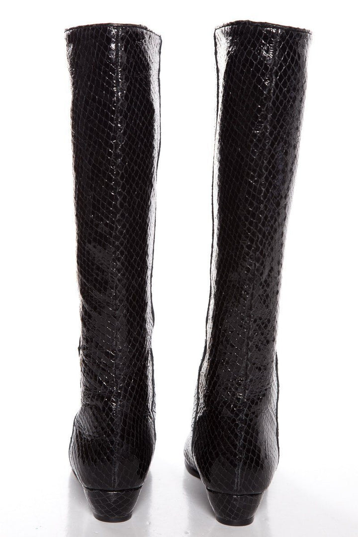 Loeffler Randalz Black  Snakeskin Wedge Heel Boots