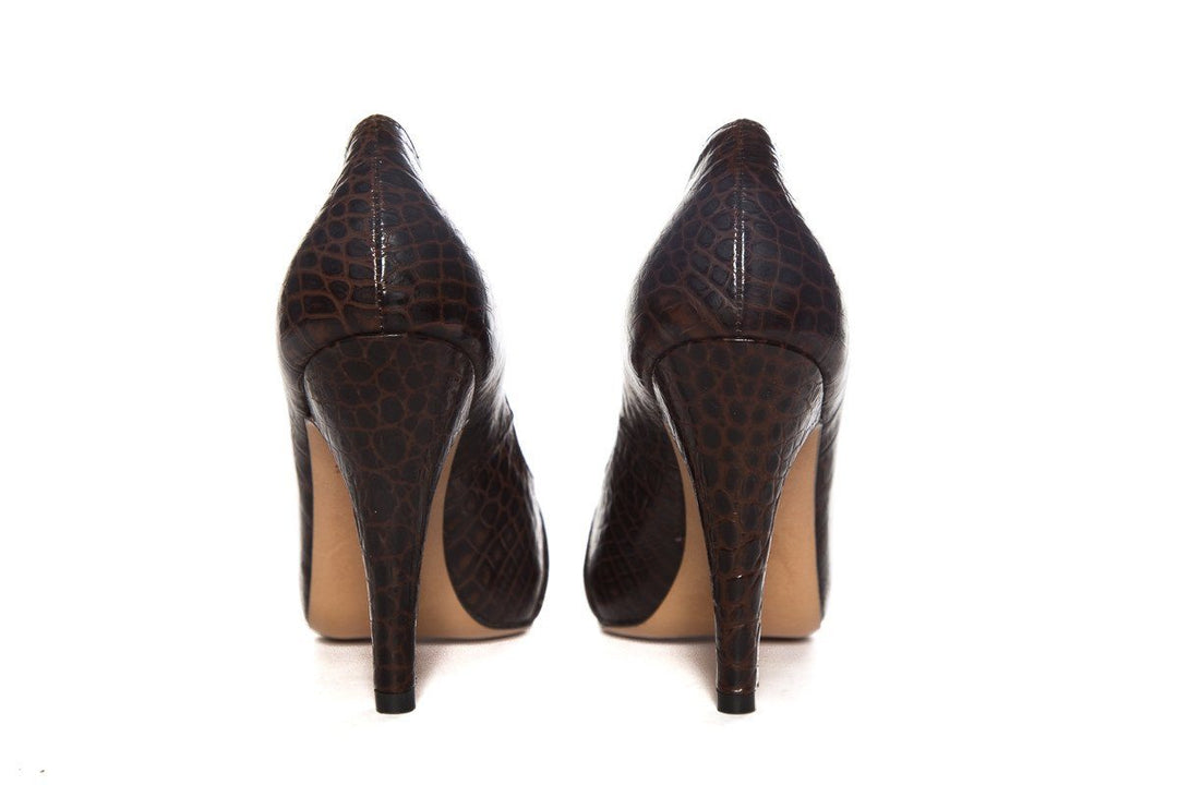 Luciano Padovan Brown Embossed Leather Pumps SZ 6.5