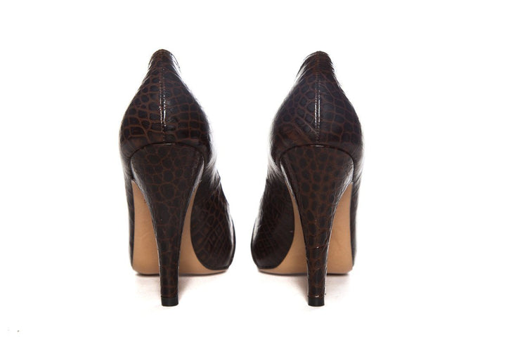 Luciano Padovan Brown Embossed Leather Pumps SZ 6.5