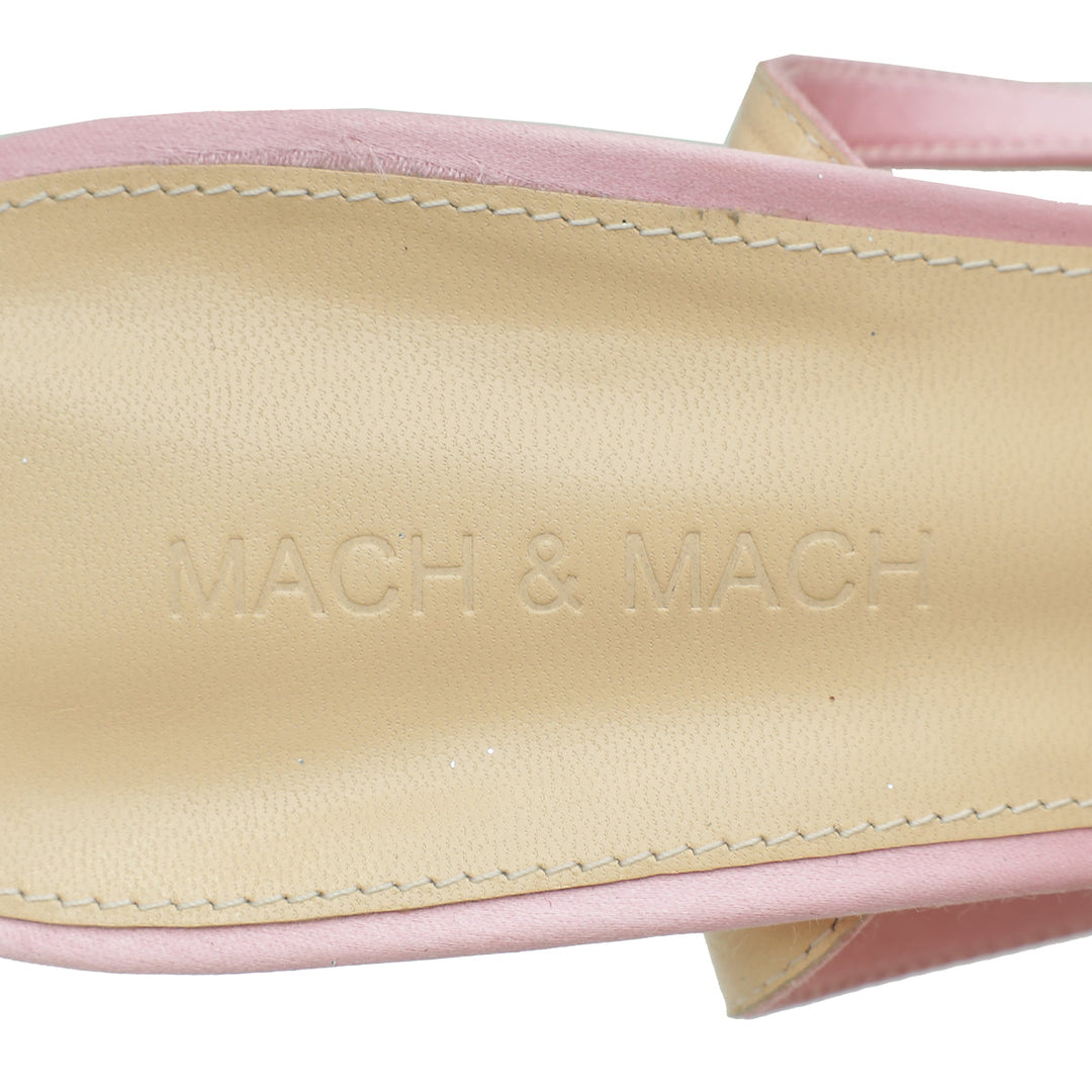 Mach & Mach Pink Satin and Lace Crystal Bow Embellished Ankle Strap Pumps 41