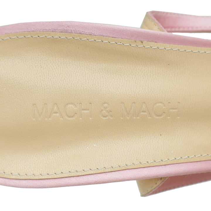 Mach & Mach Pink Satin and Lace Crystal Bow Embellished Ankle Strap Pumps 41