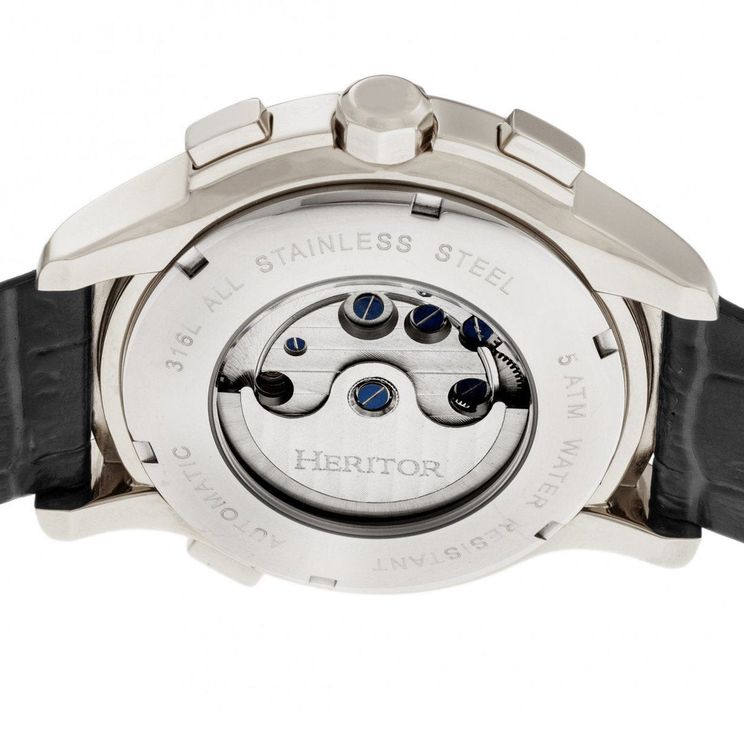 Heritor Automatic Hudson Semi-Skeleton Leather-Band Watch w/Day/Date