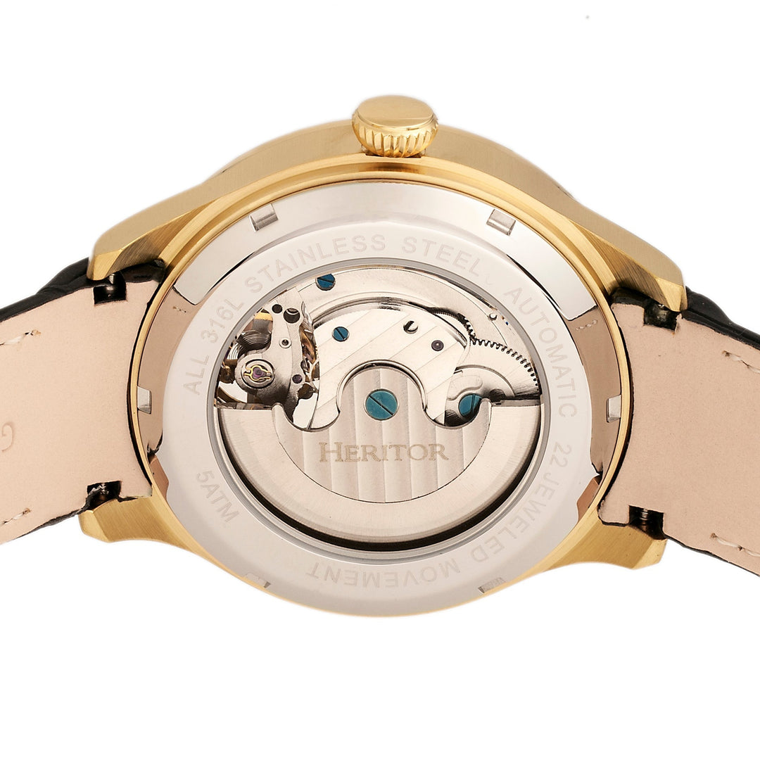 Heritor Automatic Gregory Semi-Skeleton Leather-Band Watch - Gold/Black