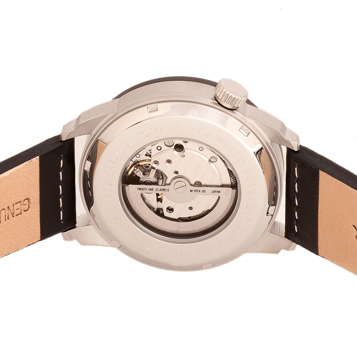 Heritor Automatic Wellington Leather-Band Watch - Black/White
