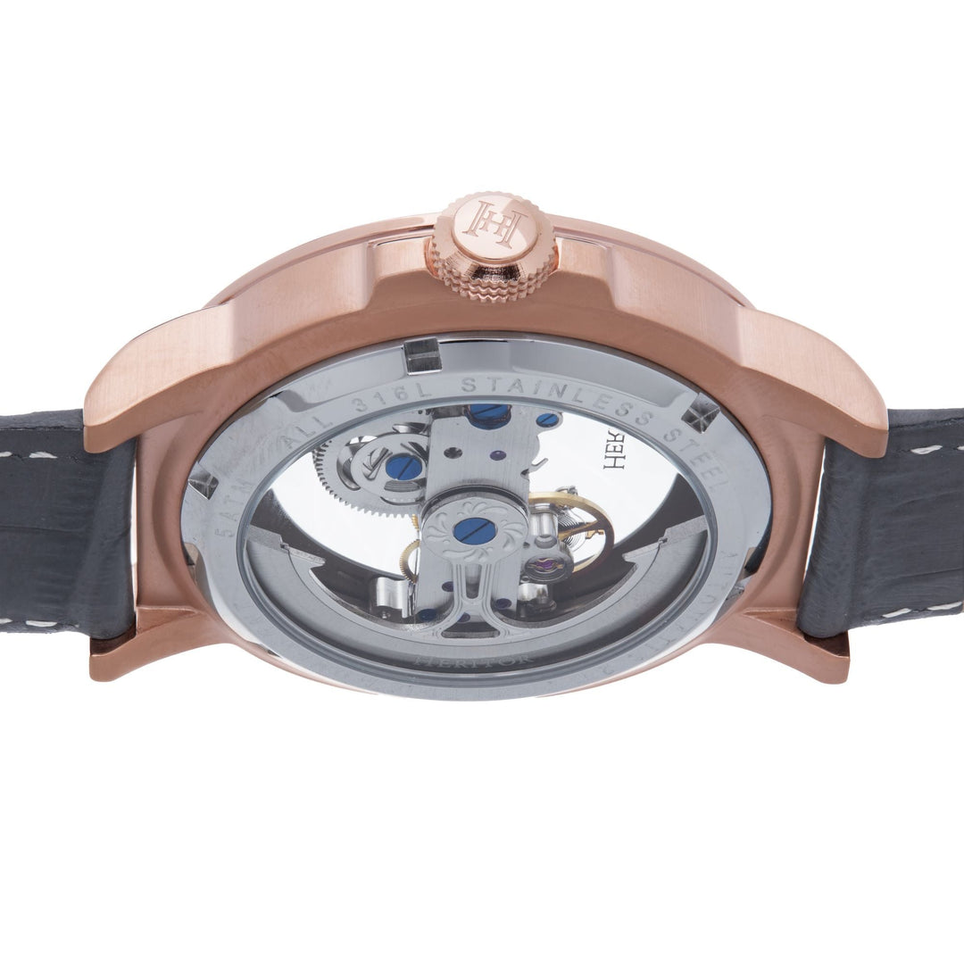 Heritor Automatic Xander Semi-Skeleton Leather-Band Watch