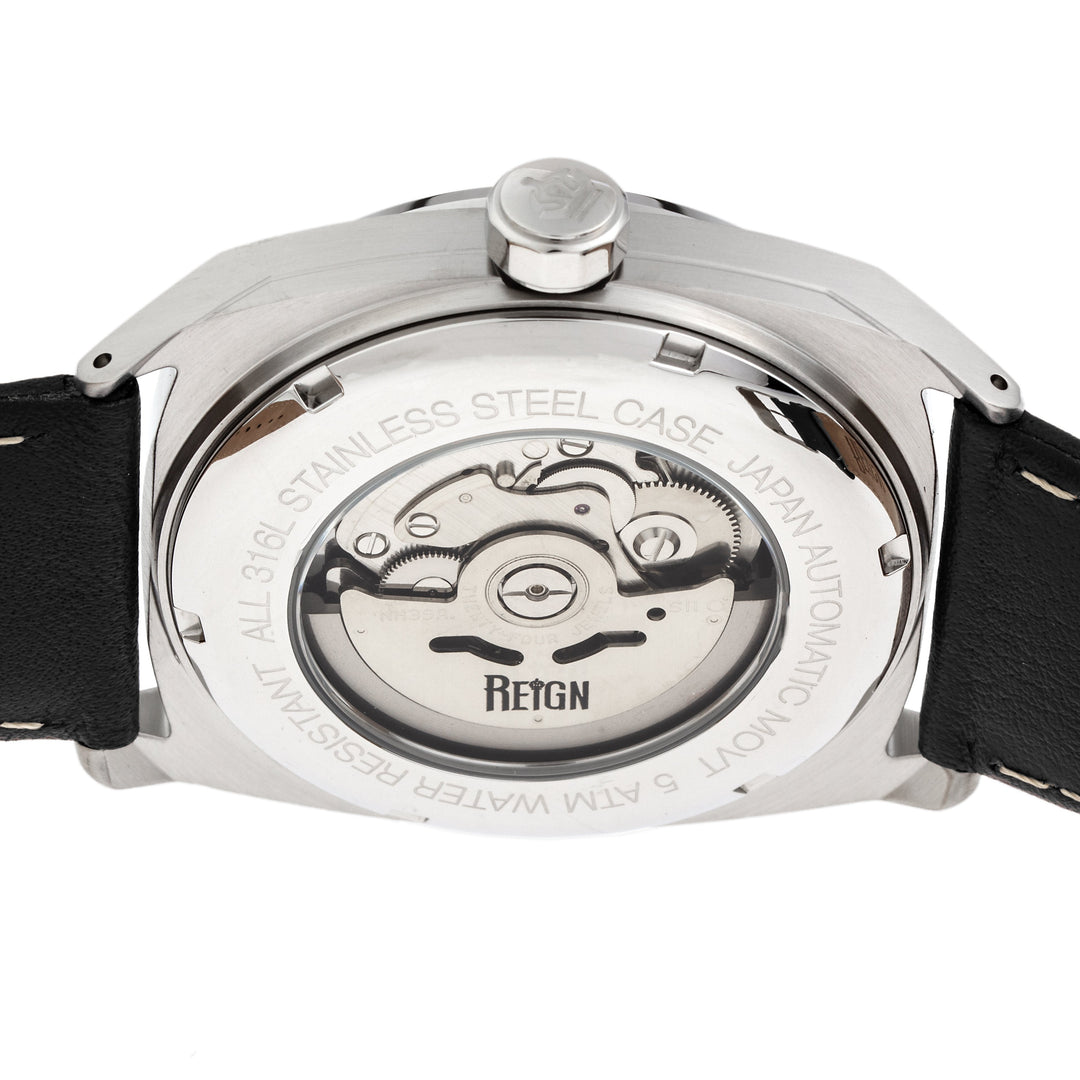 Reign Astro Semi-Skeleton Leather-Band Watch