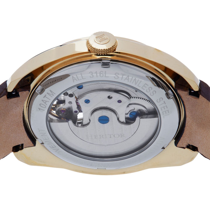 Heritor Automatic Roman Semi-Skeleton Leather-Band Watch