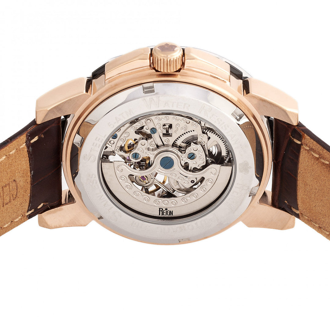 Reign Philippe Automatic Skeleton Leather-Band Watch - Rose Gold/Black