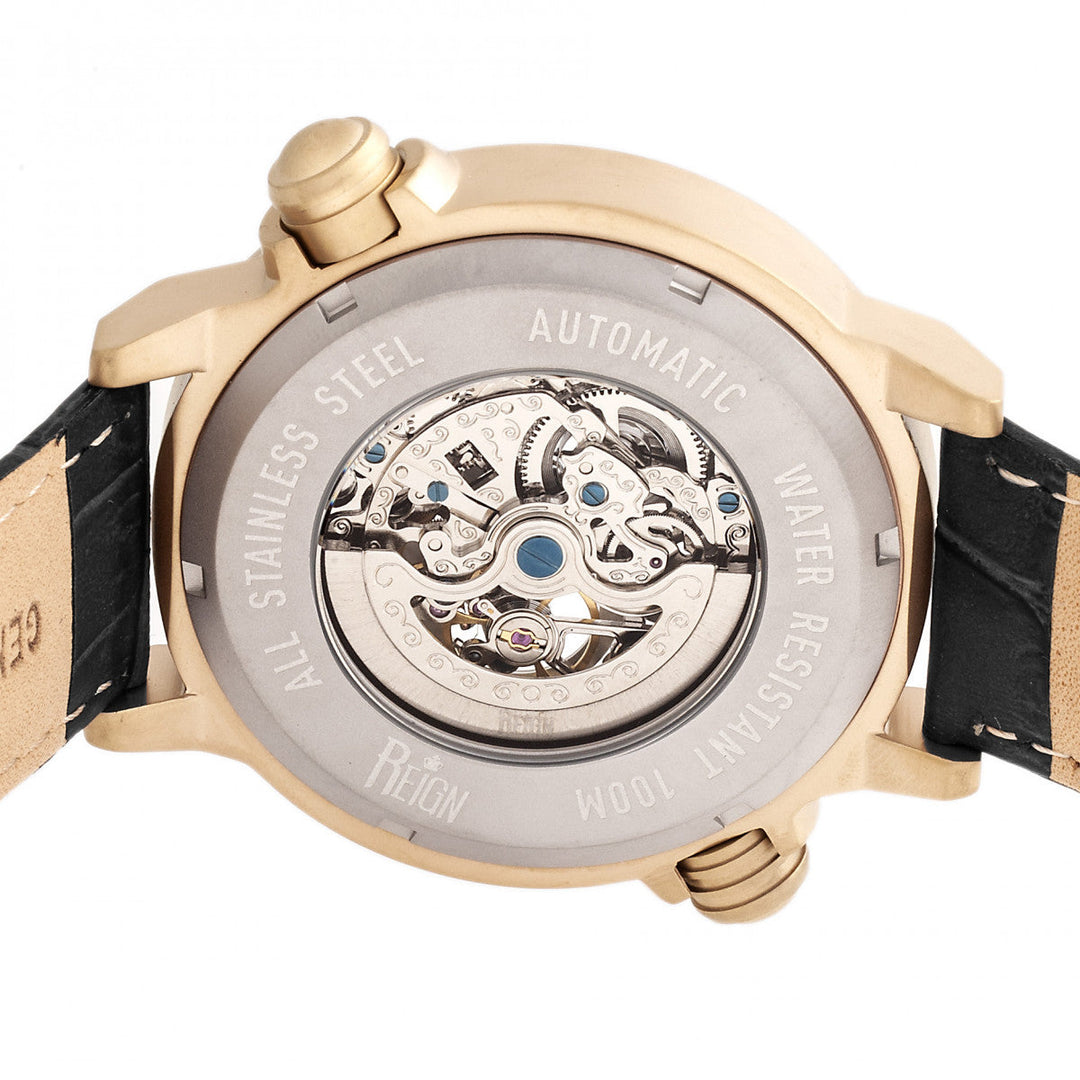 Reign Thanos Automatic Leather-Band Watch - Gold/Black