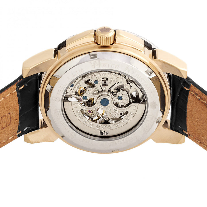 Reign Philippe Automatic Skeleton Leather-Band Watch - Gold/Black