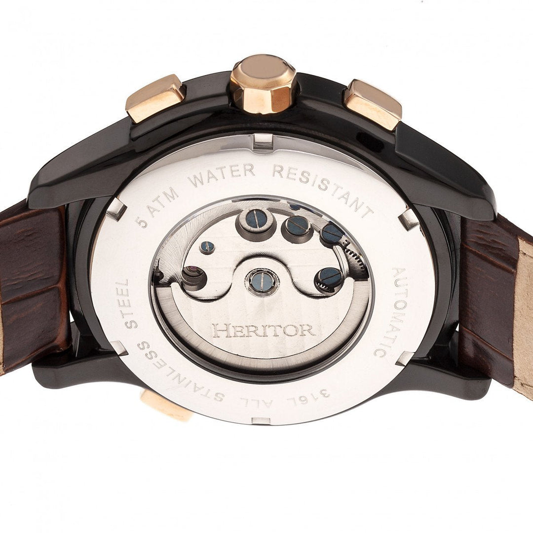 Heritor Automatic Hudson Semi-Skeleton Leather-Band Watch w/Day/Date