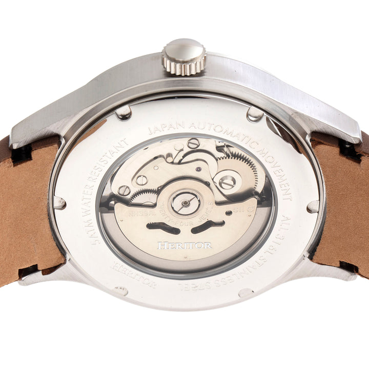 Heritor Automatic Antoine Semi-Skeleton Leather-Band Watch - Silver/Tan