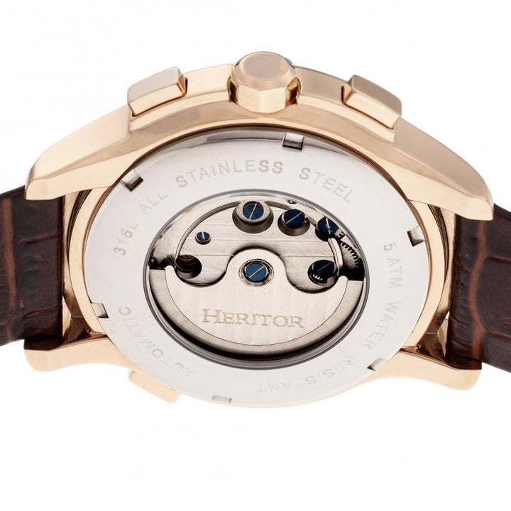 Heritor Automatic Hudson Semi-Skeleton Leather-Band Watch w/Day/Date