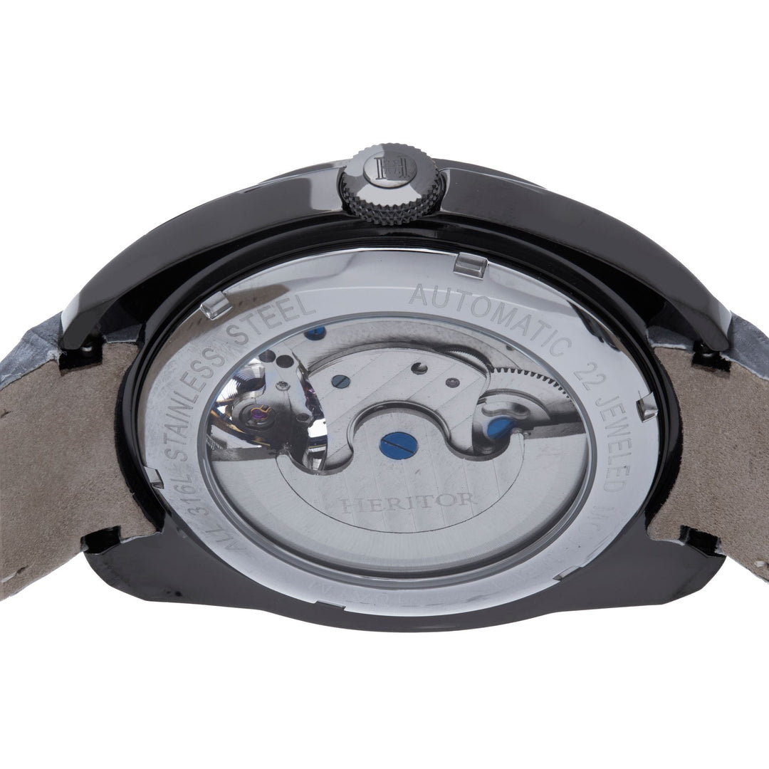 Heritor Automatic Roman Semi-Skeleton Leather-Band Watch