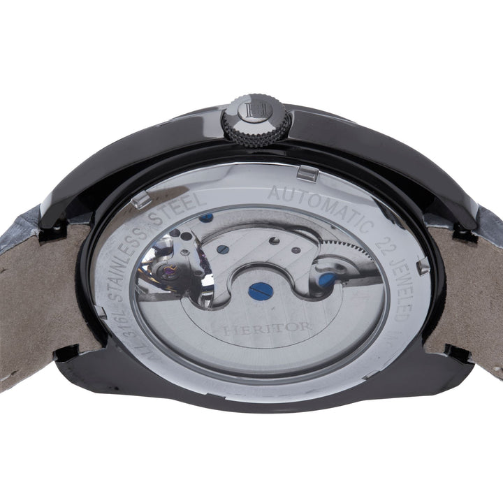 Heritor Automatic Roman Semi-Skeleton Leather-Band Watch