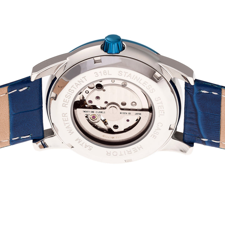 Heritor Automatic Davidson Semi-Skeleton Leather-Band Watch - Blue