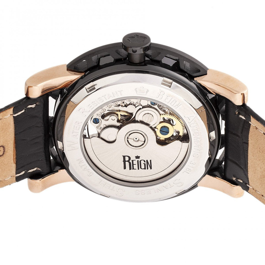Reign Stavros Automatic Skeleton Leather-Band Watch