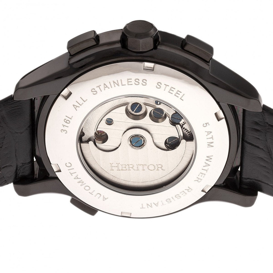 Heritor Automatic Hudson Semi-Skeleton Leather-Band Watch w/Day/Date
