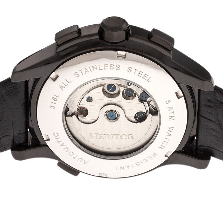 Heritor Automatic Hudson Semi-Skeleton Leather-Band Watch w/Day/Date