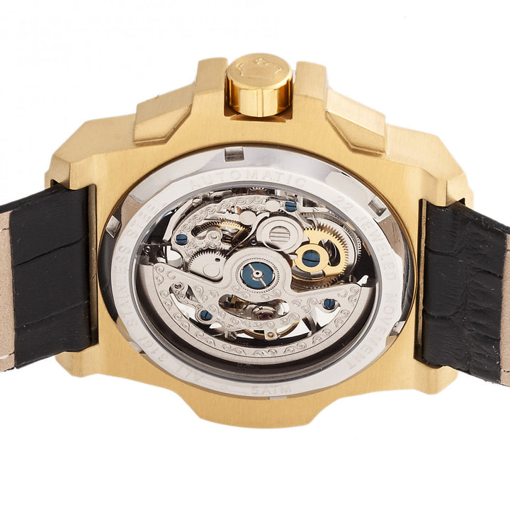 Reign Commodus Automatic Skeleton Leather-Band Watch - Gold/Black