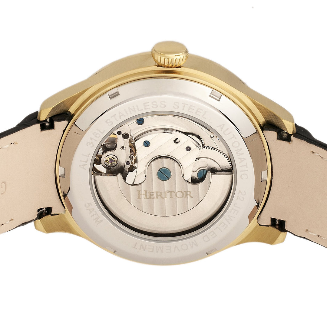 Heritor Automatic Gregory Semi-Skeleton Leather-Band Watch