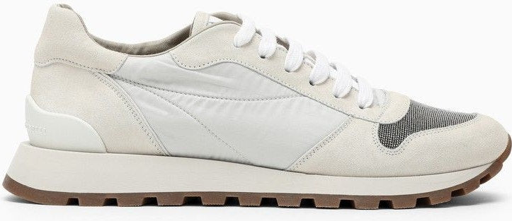 WHITE NYLON AND SUEDE TRAINER