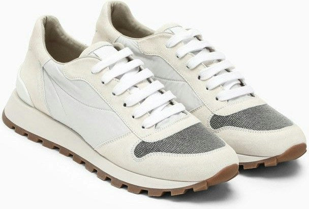 WHITE NYLON AND SUEDE TRAINER