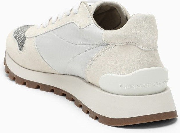 WHITE NYLON AND SUEDE TRAINER