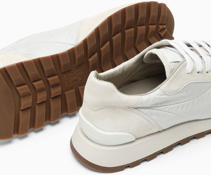 WHITE NYLON AND SUEDE TRAINER
