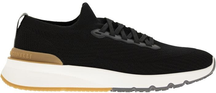 RUNNERS IN COTTON KNIT AND SEMI-GLOSSY CALF LEATHER