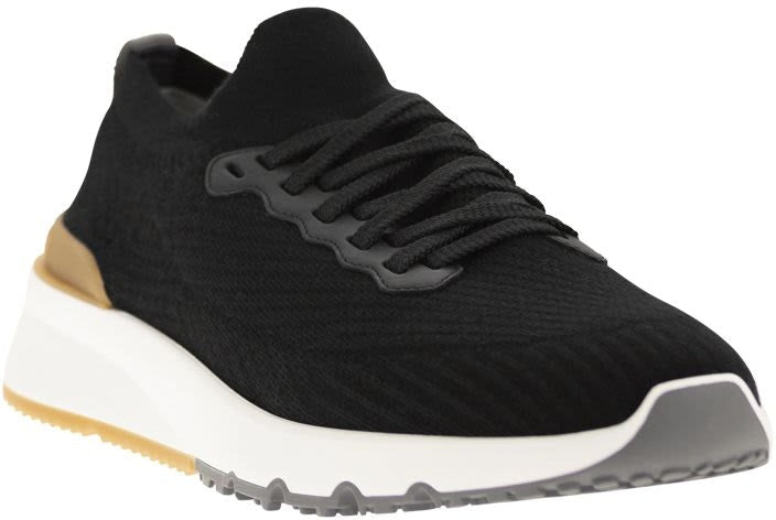 RUNNERS IN COTTON KNIT AND SEMI-GLOSSY CALF LEATHER