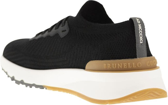 RUNNERS IN COTTON KNIT AND SEMI-GLOSSY CALF LEATHER