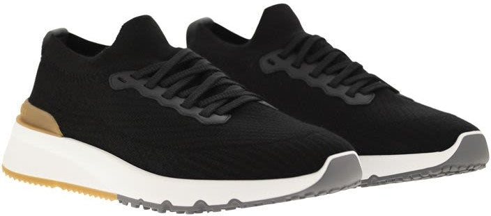 RUNNERS IN COTTON KNIT AND SEMI-GLOSSY CALF LEATHER