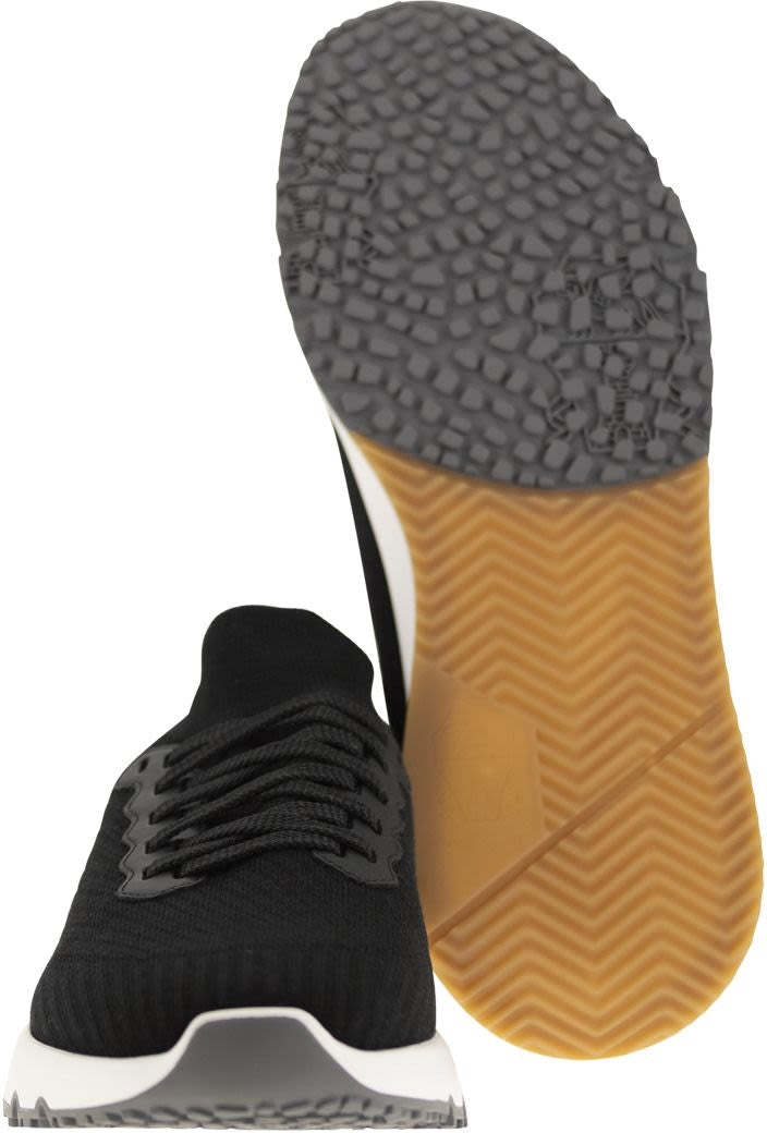 RUNNERS IN COTTON KNIT AND SEMI-GLOSSY CALF LEATHER