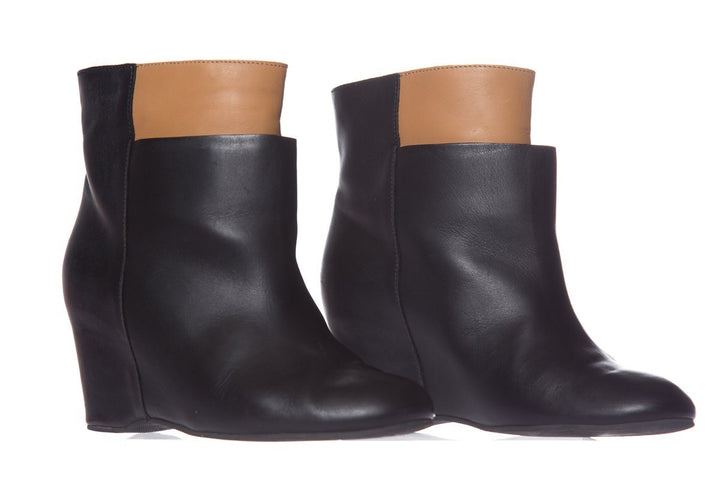 Maison Margiela Black Leather Wedge Booties SZ 38