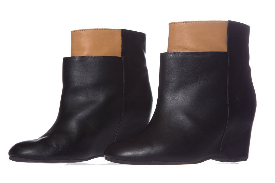 Maison Margiela Black Leather Wedge Booties SZ 38