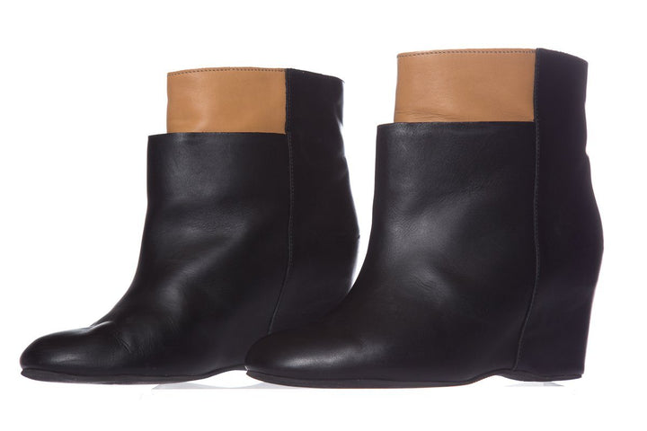 Maison Margiela Black Leather Wedge Booties SZ 38