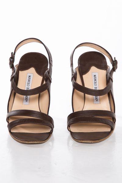 Manolo Blahnik Brown Leather Strap Sandals SZ 36.5 sale