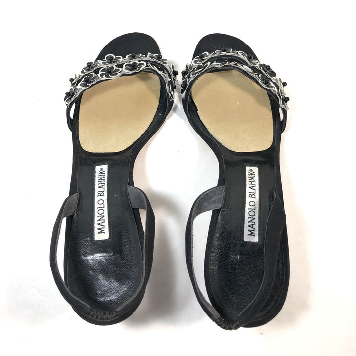 MANOLO BLAHNIK Black & White Slingback Heels Size 38 1/2