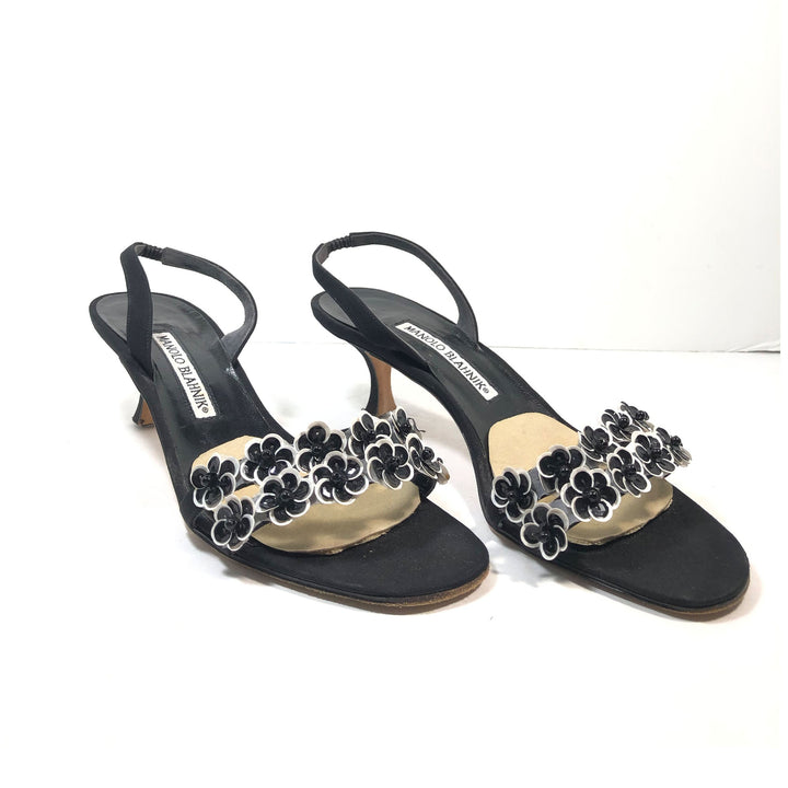 MANOLO BLAHNIK Black & White Slingback Heels Size 38 1/2