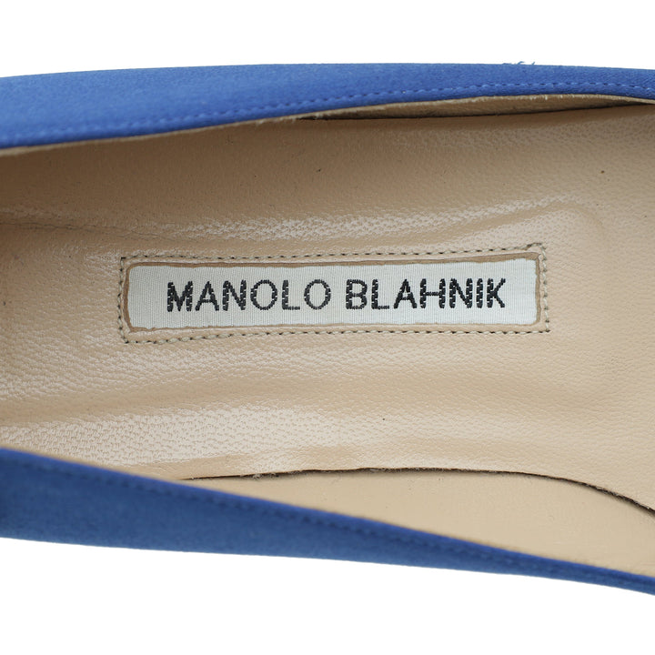 Manolo Blahnik Blue Satin Hangisi Crystal Flat Ballerina 38.5