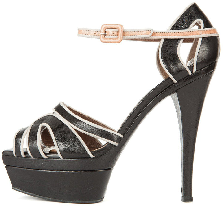Marni 39 Black and Gray Leather Platform Ankle Strap Sandals