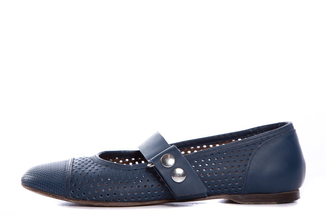 Marni Blue Leather Round-Toe Mary Jane Flats SZ 37.5 Sale