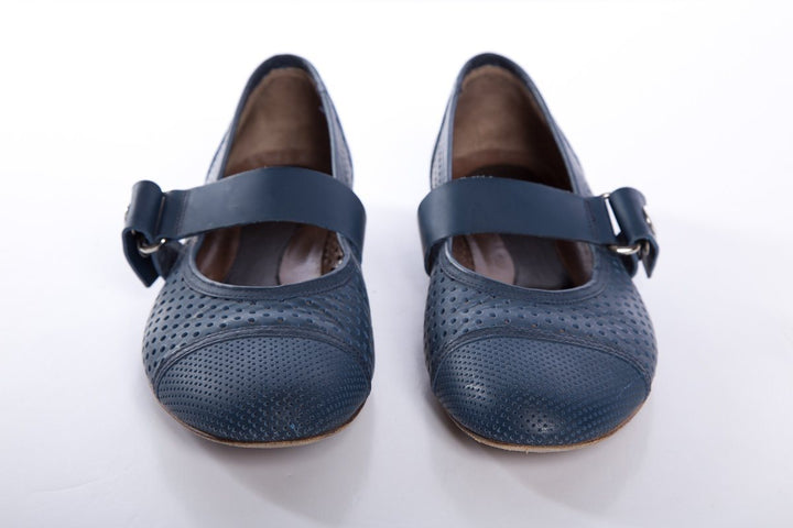 Marni Blue Leather Round-Toe Mary Jane Flats SZ 37.5 Sale